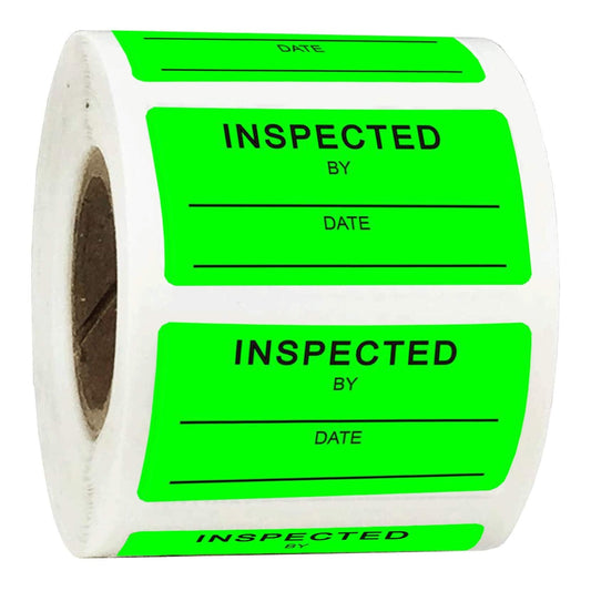 1 X 2 Inch Inspected by Rectangle Labels - Quality Control Inventory Labels 500 Green Label Fluorescent Square Adhesive Stickers for Handling Shipping Warehouse Inventory/Quality Control Organization 1 x 2 inch