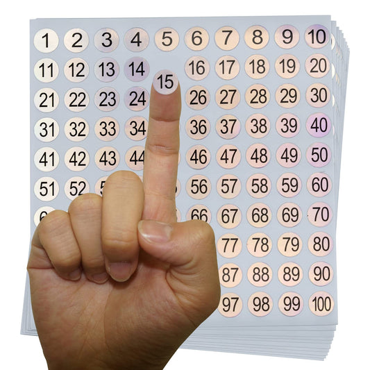 1-100 Reflective Laser Number Stickers Labels 10 Sets 1000 Self Adhesive Round Small Consecutive Number Decals Labels Signs Inventory Stickers for Storage Organizing