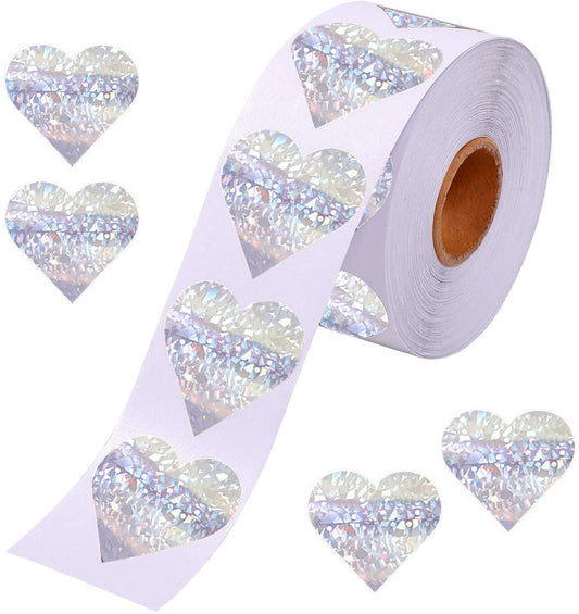 Glitter Heart Stickers, 1.5" Heart Decorative Labels 500 per Roll, Valentine's Day Love Decorations for Wedding Anniversaries (Sliver) Sliver