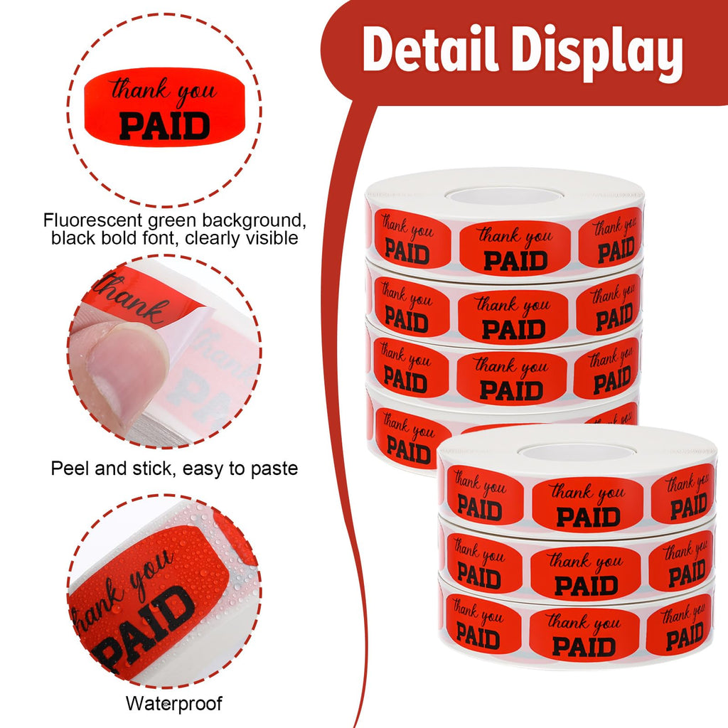 7000 Pcs Thank You Paid Stickers, 7 Rolls Self Adhesive Store Labels
