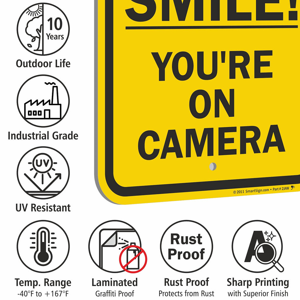SmartSign "Smile You're On Camera" Sign | 12" x 18" Aluminum