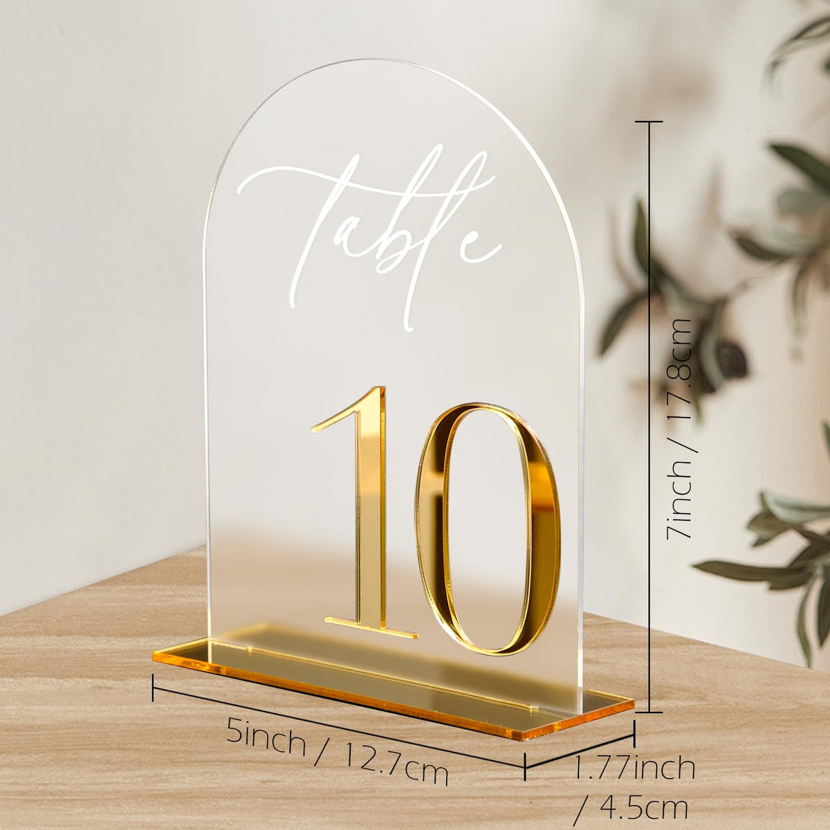 HOODO Frosted Arch Acrylic Wedding Table Numbers 1-10 with Stands, 5"x7" Arched Acrylic Signs with 3D Gold Numbers, Frosted 3D Table Numbers for Wedding Reception Frosted and Gold Font Number 1-10, 5"x7"