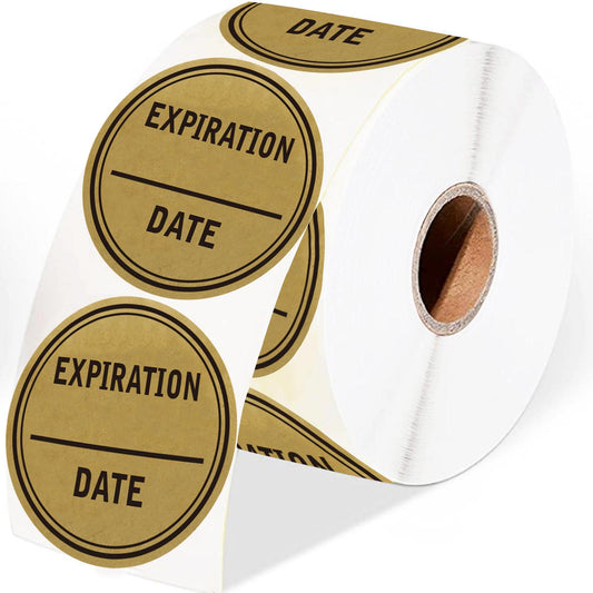 Kraft Expiration Date Stickers 1.5 Inch Expiration Date Labels Round Circle Small Date Stickers with Writeable Blank Space Food Rotation Stickers for Food Container Organized Food Storages 500 Pcs