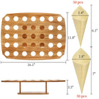 Ice Cream Cone Holder Stand with 100pcs Wooden Cones, 35 Holes Ice Cream Stand, Charcuterie Cones for French Fry Holder, Waffle Cones, Food Display, Catering Supplies, 12"x16"