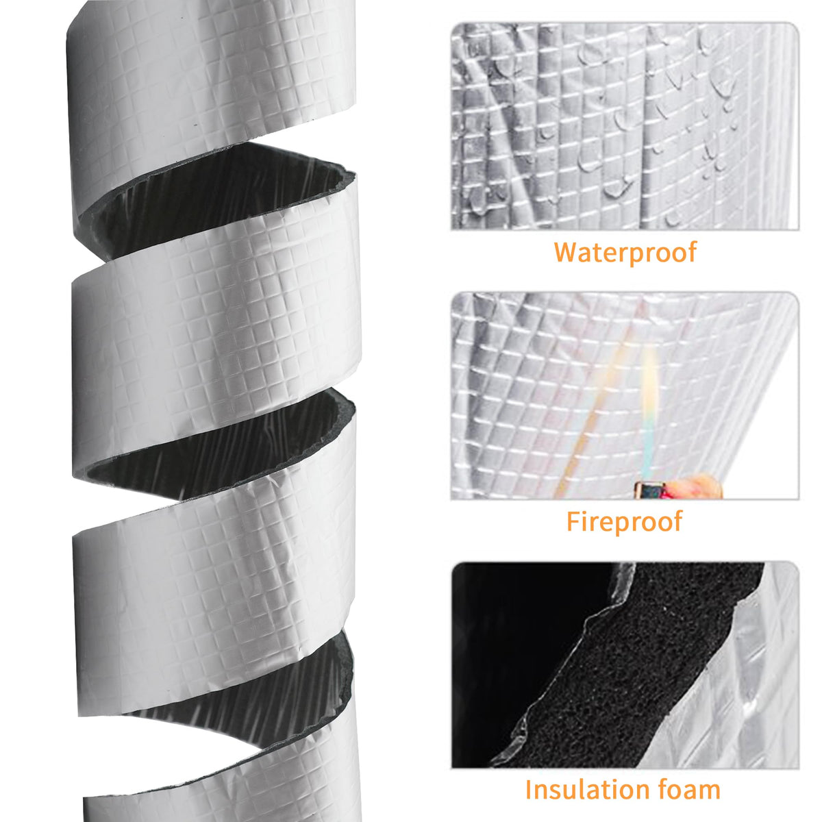 DOBTIM Foam Foil Pipe Insulation Wrap, Reflective Foil Insulation Tape Self Adhesive with High Resilience for Pipe Insulation Wrap 16 Ft Long x 2 Inch Wide x 3/8 Inch Thick 2" x 3/8"x 16'