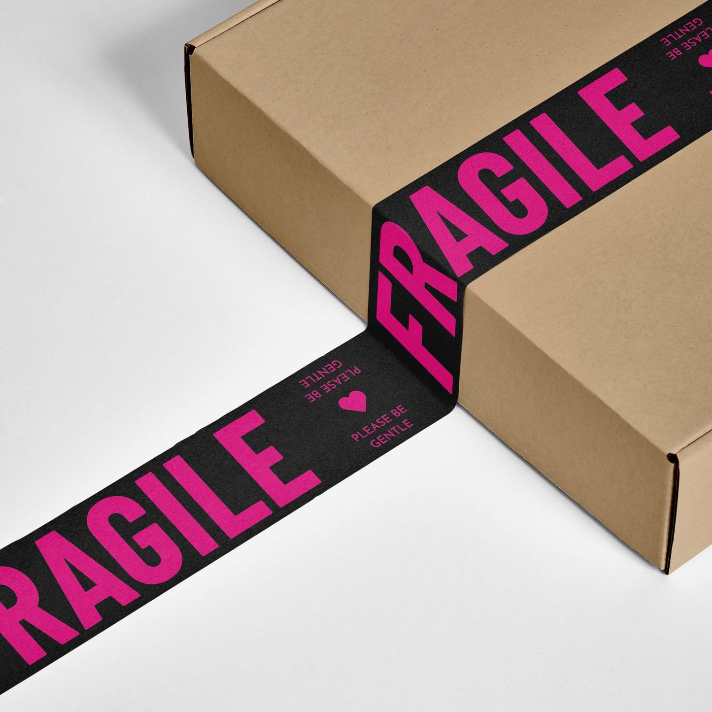 Fragile Packing Tape, Please Be Gentle, Pink Black Cute Designer Packaging and Shipping Tape for Small Business - Printed Tape for Moving, 1.88" x 110 Yards (330 feet) Fragile Please Be Gentle - Black/Pink