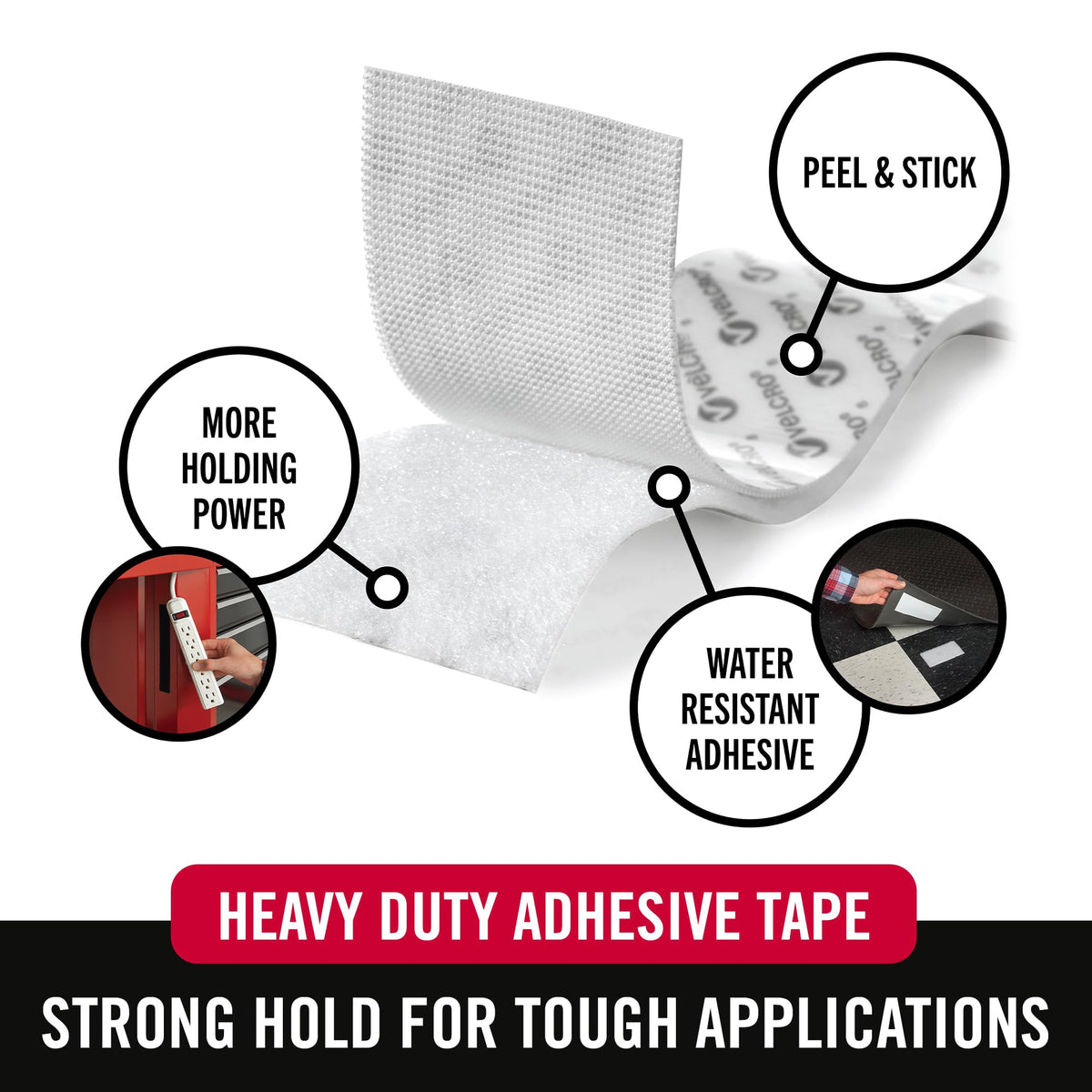 VELCRO Brand Heavy Duty Tape with Adhesive, White, 10 Ft x 2 in Roll 10ft x 2in 1
