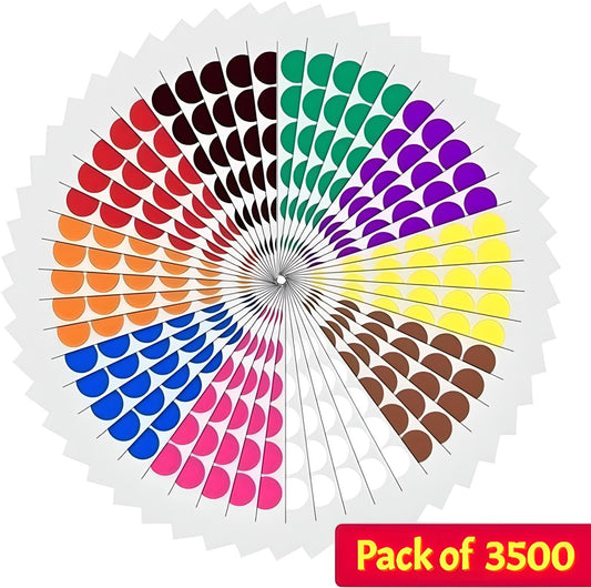 1/2 Inch (12 mm) Round Color Circle Dot Sticker Labels | 10 Assorted Colors | Self Adhesive Solid Colored Sticker for Coloring, Marking, Crafting, Organizing (3500 Pieces)