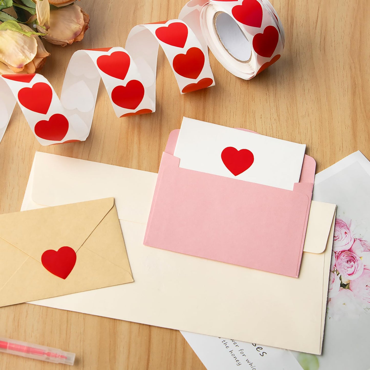 Red Heart Shaped Sticker, 1 inch Cute Love Labels for Valentine’s Day, Invitation, Envelopes, Crafting, Scrapbooking, 500 Labels Per Roll Red