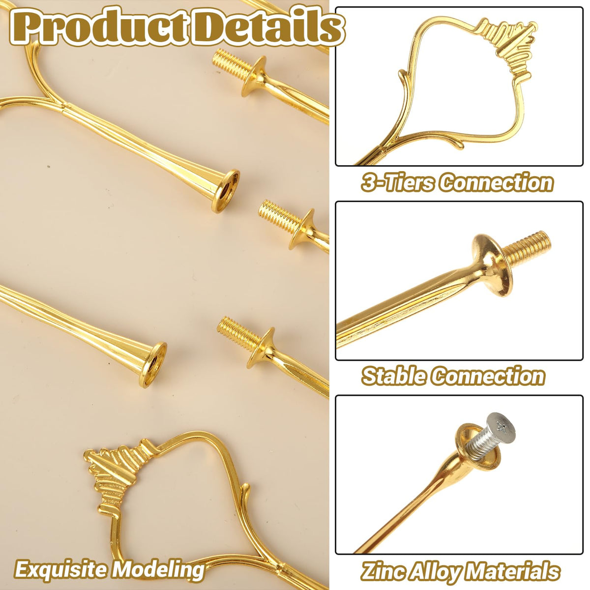 QTLCOHD 15 Sets 3 Tiered Cake Stand Hardware Kit, Zinc-Alloy, Gold Crown