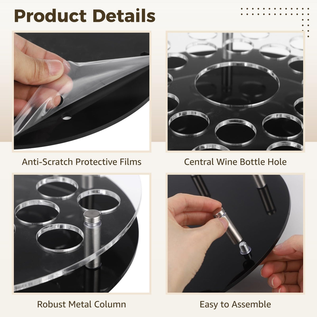 25 Holes Shot Glass Holder Tray, Acrylic Bar Circular Cup Server, Black Heavy Base Drink Display Organizer for Parties and Clubs, Center Slot for Slim Wine Bottle, Professional Home Bar Accessory