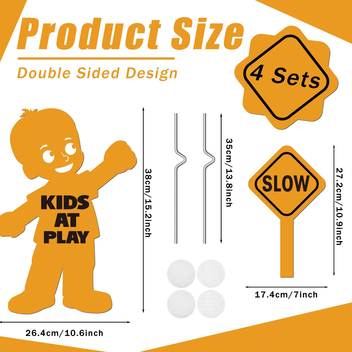 4 Pack Slow Down Kids at Play Signs for Street 16 x 12 Inches Double Sided Children Playing Safety Sign with Metal Stake Neighborhood Street Caution Yard Signs Orange 4