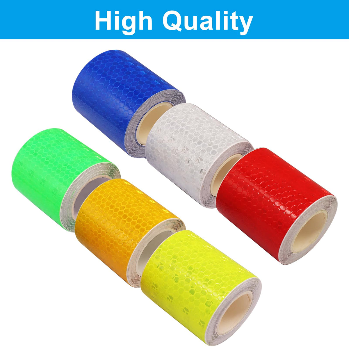 6 Rolls Reflective Tape, High-Visibility Waterproof Self-Adhesive Safety Strips for Outdoor Use on Clothing, Vehicles, and Trailers(Multicolor,2 Inch) 2 Inch