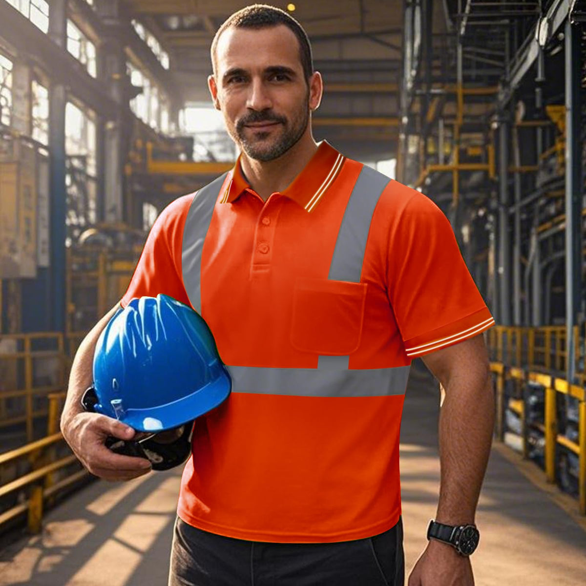 Hi Vis Polo Shirts for Men Construction Class 2 High Visibility Shirts, Reflective Safety T-Shirts for Men Women, Short Sleeve Work Shirts, Breathable, UPL-Orange XL 1pc Orange X-Large