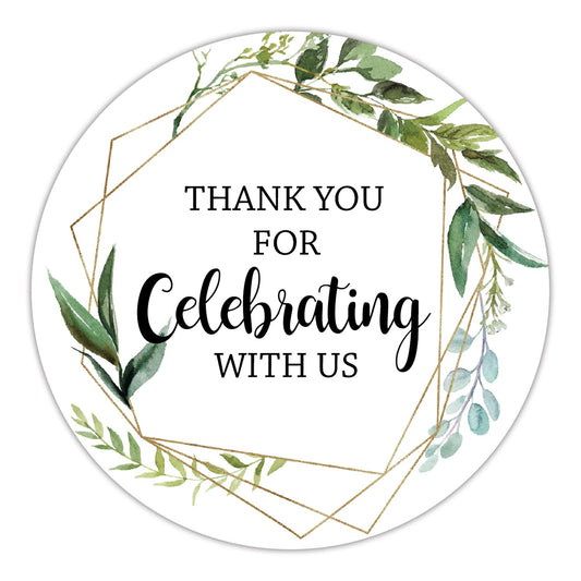 Greenery Thank You Stickers, 2-inch Round, 50-Pack Paper, Matte Finish, Easy to Peel and Stick, Wedding, Baby Shower, Party Favor, Gift, Card Decoration, Green