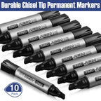 Fuutreo 10 Pack Jumbo Permanent Markers Chisel Tip Quick Dry Black