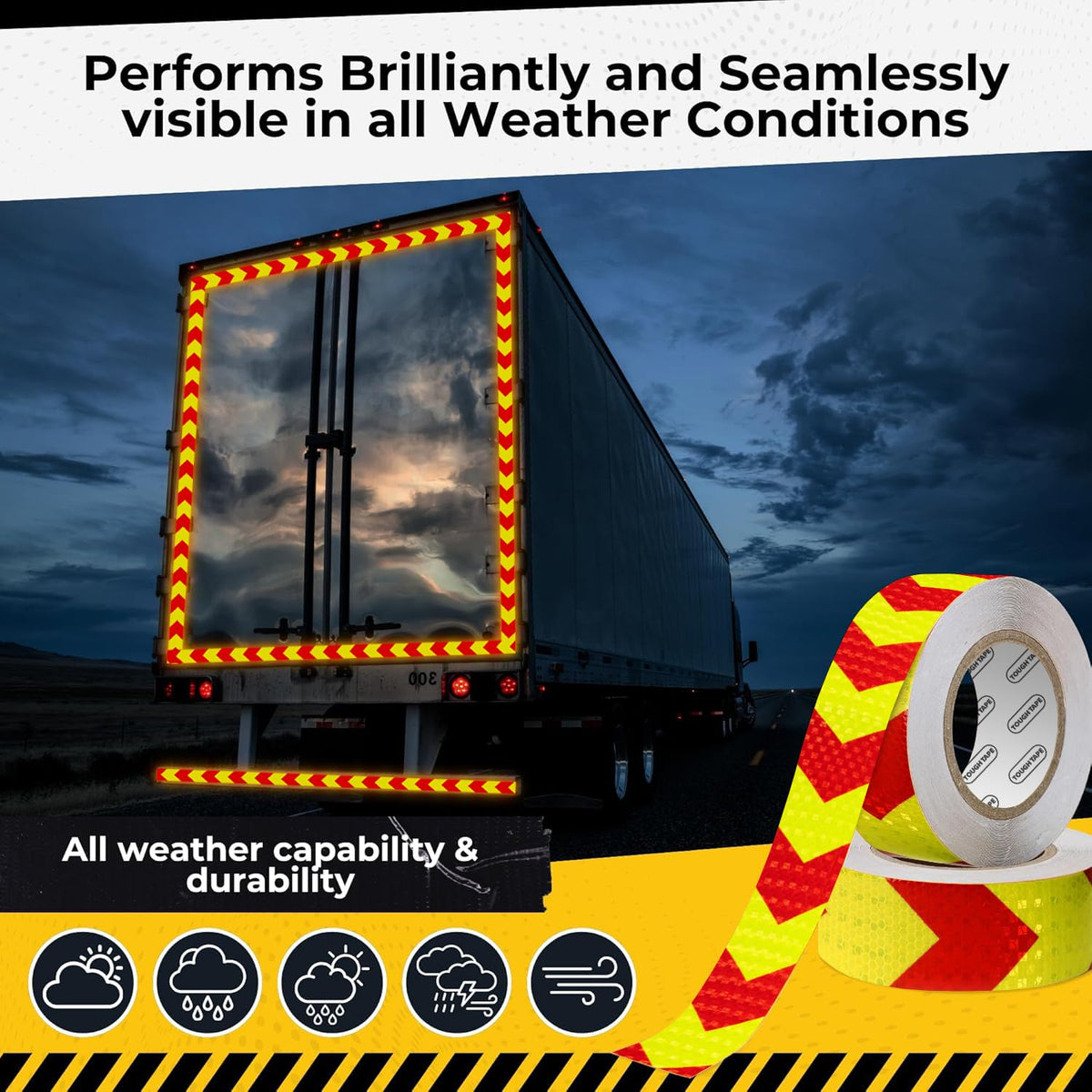 DOT C2 Safety Reflective Tape 2IN x 100 FT - Outdoor Waterproof Conspicuity Tape - Arrow Reflector Tape for Trailers, Vehicles, Boats - Strong Reflective Safety for Caution Warning Signs