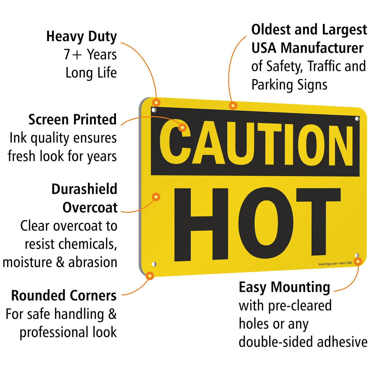 SmartSign - U9-1780-NA_7x10 "Caution - Hot" Sign | 7" x 10" Aluminum Black on Yellow