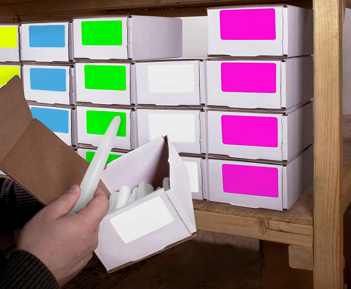 ChromaLabel fluorescent green 2x4 inch color-coding rectangle labels, 250 stickers per roll, for organization and labeling.