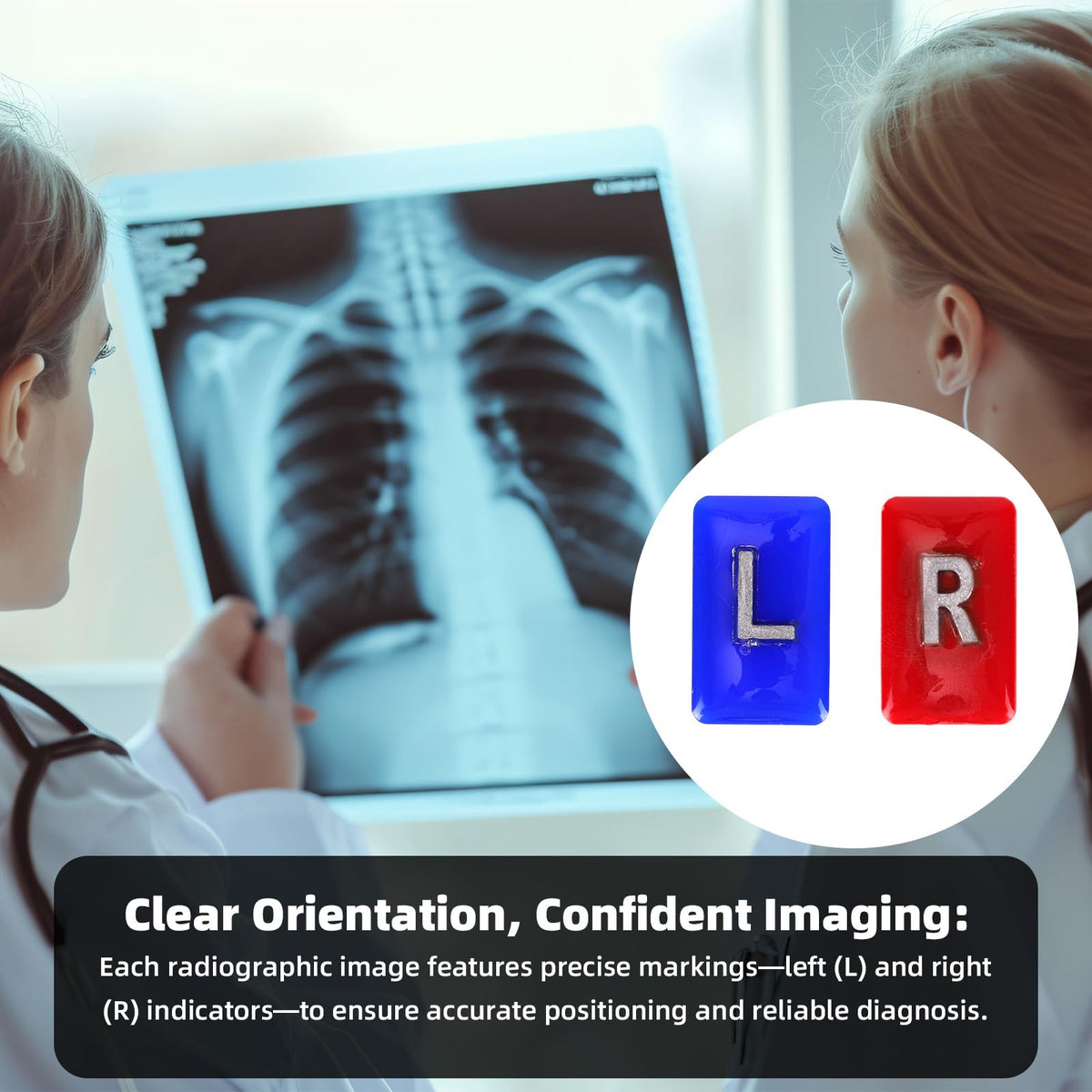 2pcs Radiographic Ray Markers with 8pcs Adhesive Strips, Clear Epoxy Resin with Letters L & R Reusable & Washable Small Rectangle Radiology Markers for Secure Attachment
