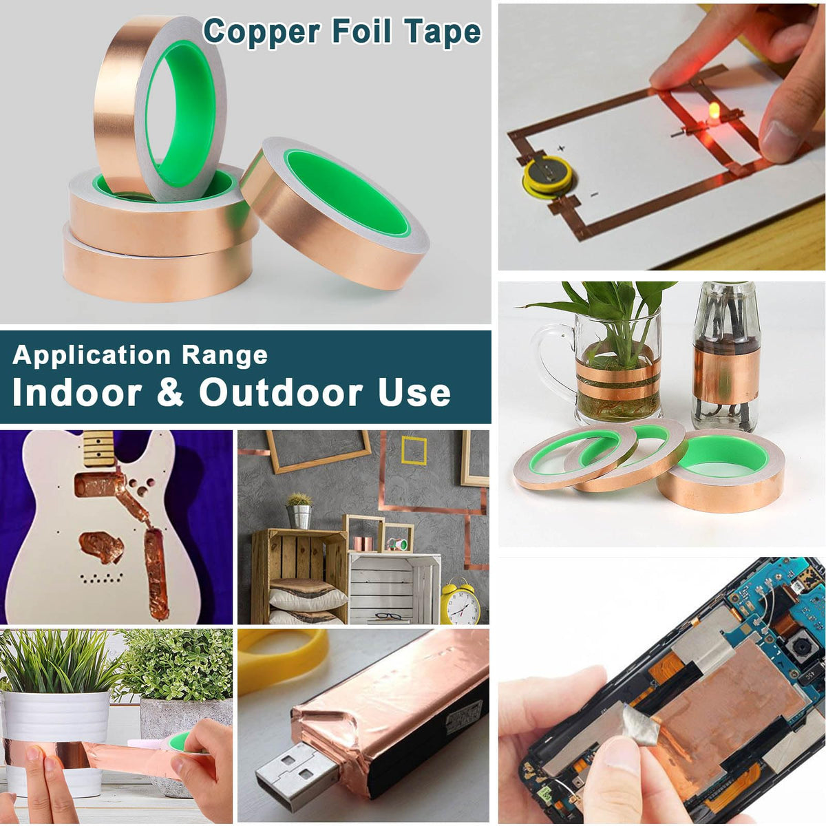 BOMEI PACK Copper Foil Tape 4 Pack 1.97mil x 1inch x 66ft with Conductive Adhesive for Guitar and Crafts, Soldering, Stained Glass, Electrical Repairs, Grounding 4 Pack, 1 Inch X 66 Ft