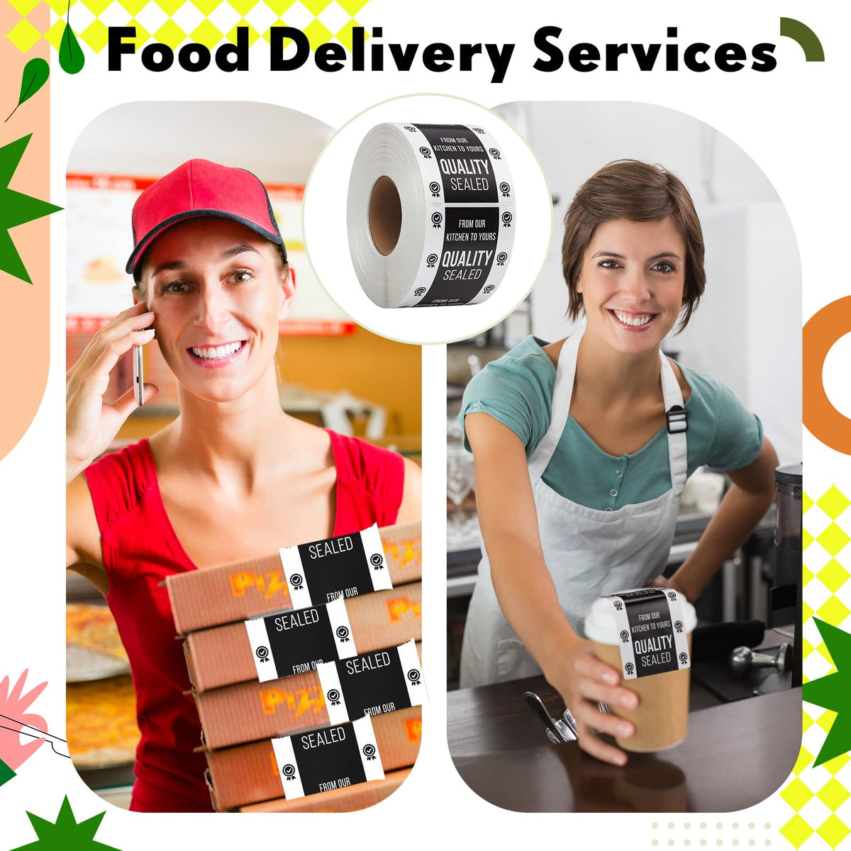 500 Pieces Tamper Evident Stickers 2 x 4 Inch Seal Proof Tape Safe Labels Sealed Tamper Proof Stickers for Drink Food Container Freshness Pizza Boxes Secure Food Delivery Black, White 500
