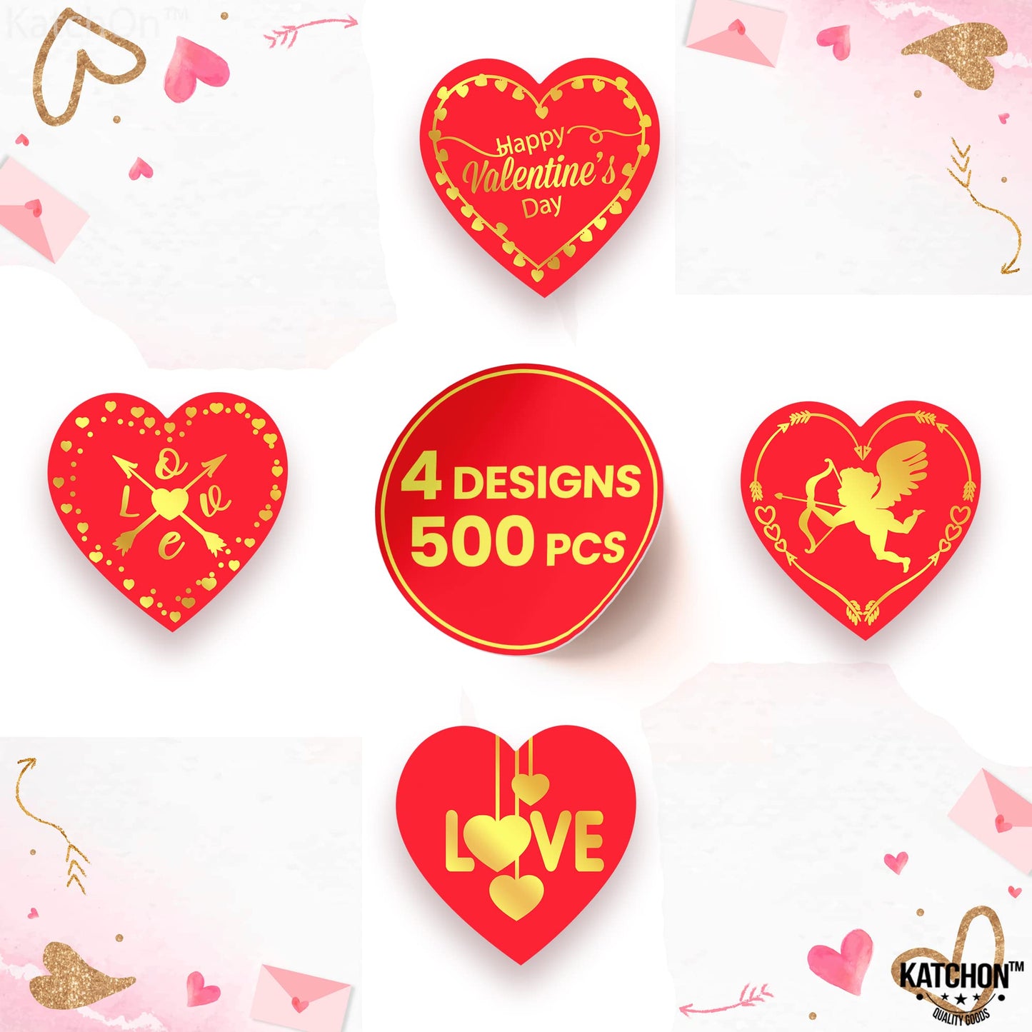 KatchOn, Big Red Heart Stickers for Kids - 500 Pieces, 1.5 Inch | Shiny Valentines Stickers for Kids | Happy Valentines Day Stickers | Valentine Stickers for Adults | Happy Valentines Day Decorations