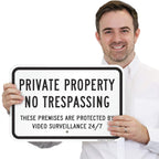 SmartSign - K-7496-AL-12x18 "Private Property - No Trespassing, Protected by Video Surveillance" Sign | 12" x 18" Aluminum 12" x 18" Non-Reflective Aluminum 12" x 18" - Non-Reflective Aluminum