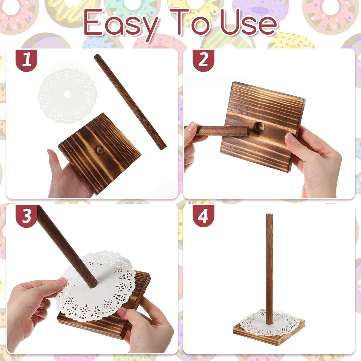 EupHHonycs 4PCS Farmhouse Donut Stand for Dessert Table Wooden Donut Holder