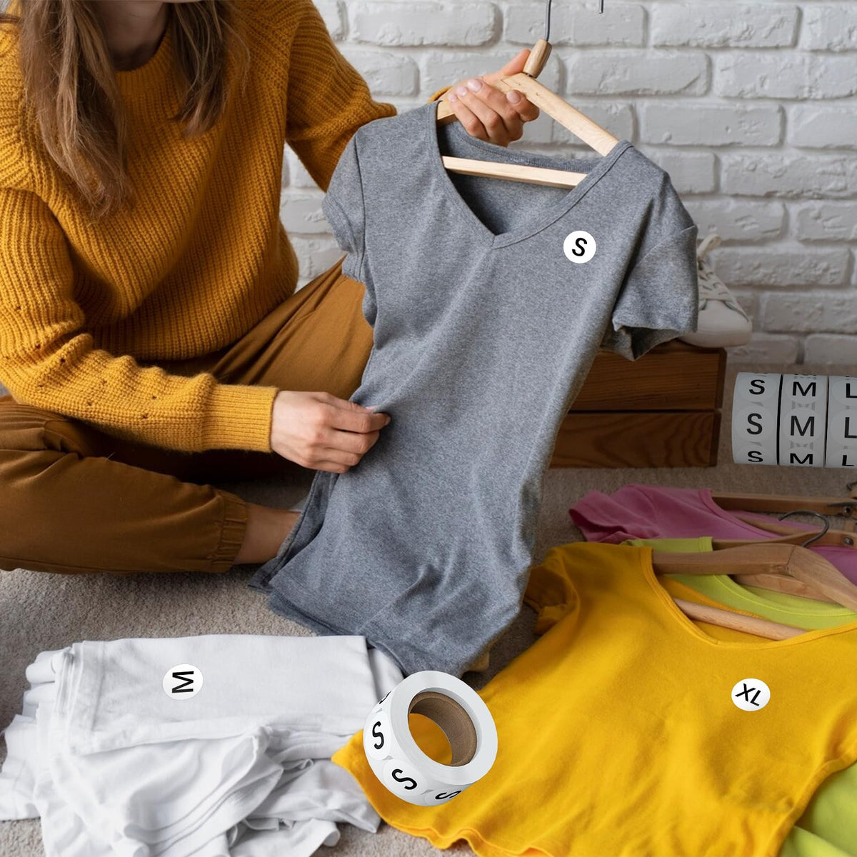 2500 Pcs 1 Inch Size Stickers for Clothing S-XXL, 5 Rolls