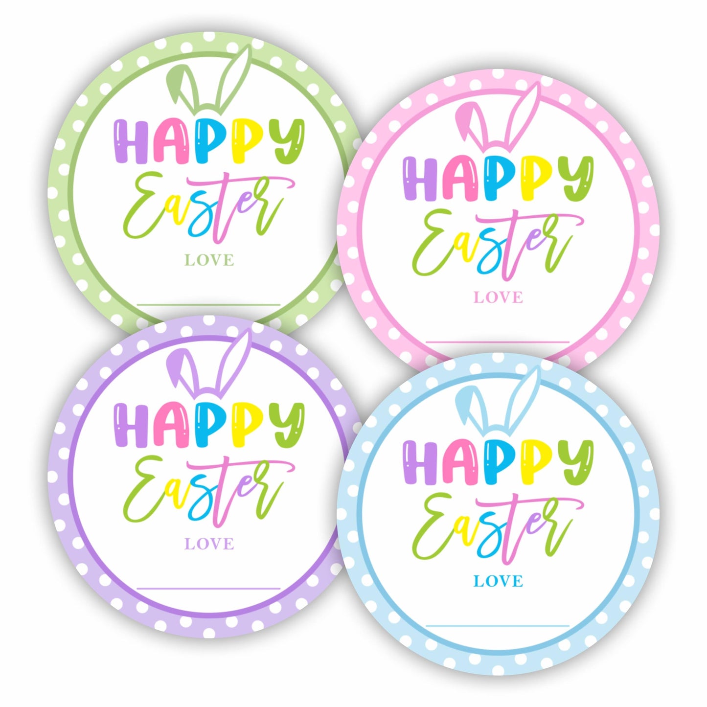 Happy Easter Stickers(40Pcs), 2 Inches Big Stickers for Kids and Adults, Bunny Ears Self-Adhesive Round Label for Goodie Bags, Gift Box, Cards, Party Supplies for Easter Decoration-A05