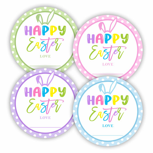 Happy Easter Stickers(40Pcs), 2 Inches Big Stickers for Kids and Adults, Bunny Ears Self-Adhesive Round Label for Goodie Bags, Gift Box, Cards, Party Supplies for Easter Decoration-A05