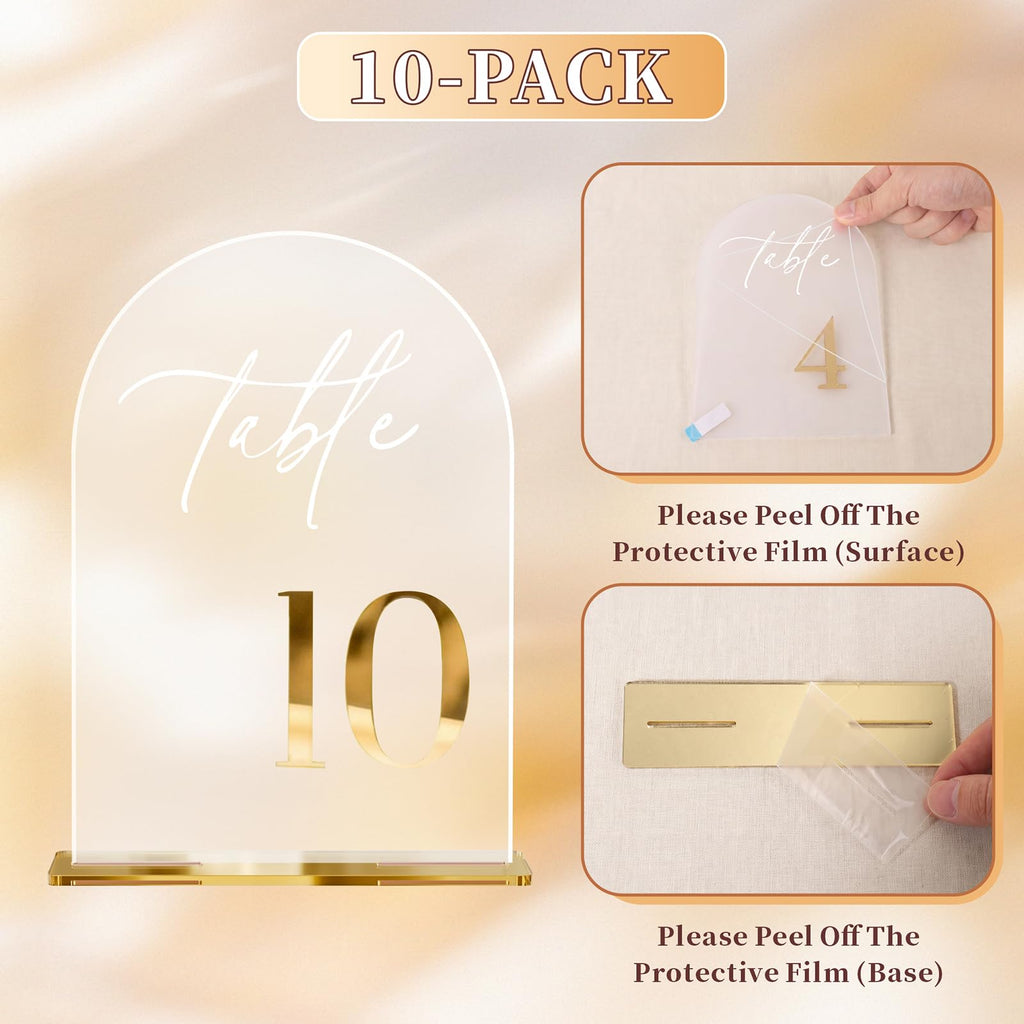 Frosted Arch Table Numbers 1-10 with Stands, Gold 3D Wedding Table Numbers Table Numbers 1-10, 5.5" X 7"