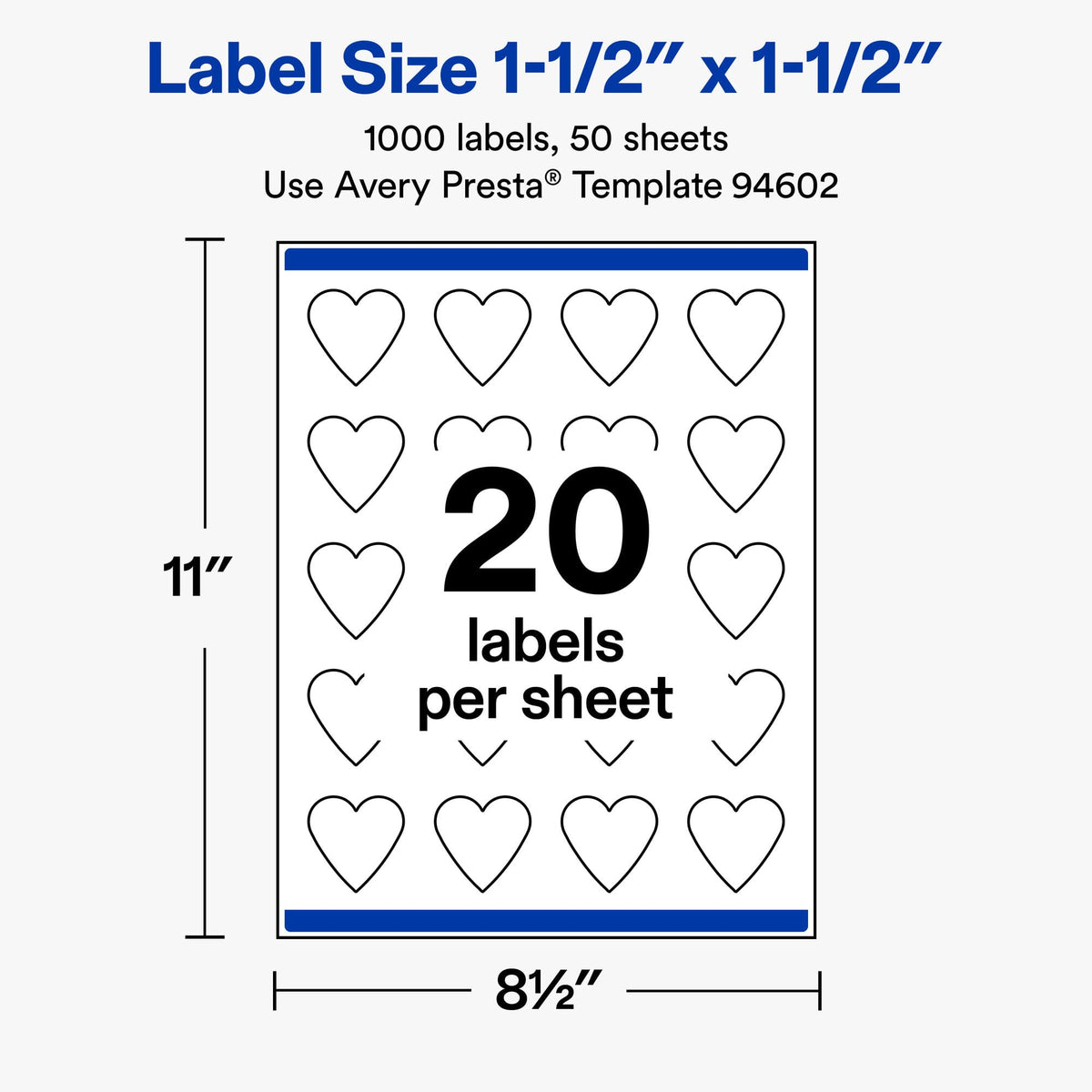 Avery® Matte White Heart Labels, 1.5" x 1.5", 1000 Total 1,000 labels