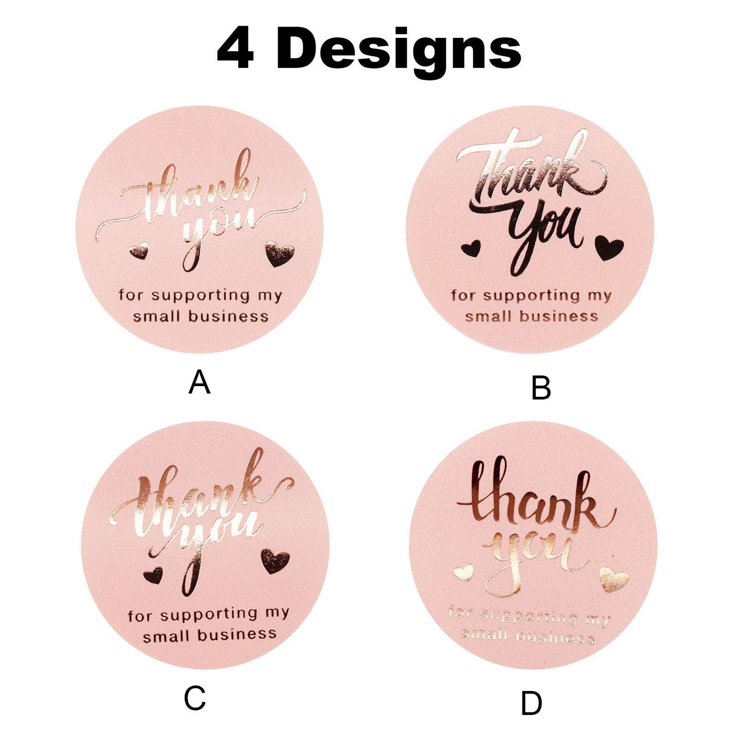 Thank You Stickers Roll, 500pcs Pink & Gold, 1.5'' Diameter, Paper, for Small Business & Retailers, Package Labeling & Customer Appreciation