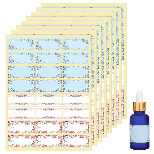 Wisdompro Floral Label Stickers, 192 Pcs Self Adhesive Gift Tag Stickers Blank Write on Label for Essential Oil Bottles, Jars and Food Containers - 2.5 x 1.2 inch Fancy Border