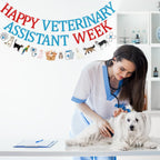 Qttier Happy Veterinary Assistant Week Banner, Pre-strung