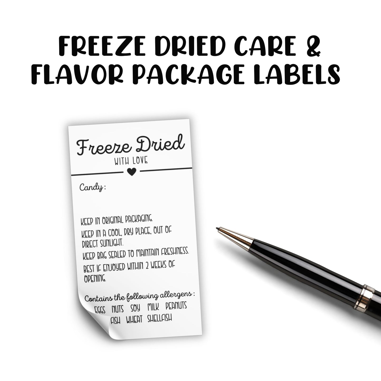 Freeze Dried Candy Labels Stickers for Bags Write in Candy | 250 pc Roll 2x3.5” Size Holographic Bags Ingredient Label Dehydrated Allergy Warning