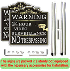 (2Pack) Large Video Surveillance Sign with Stake, No Trespassing Sign, 2pack with stake