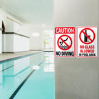 14x10″ No Diving Pool Sign, No Glass Allowed Sign, 2 Pack, PSP-2402 No Diving & No Glass