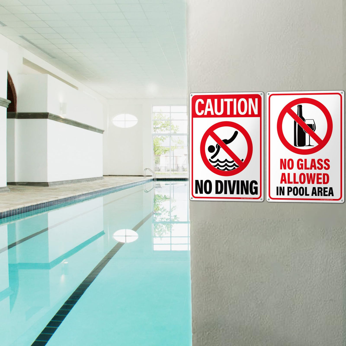 14x10″ No Diving Pool Sign, No Glass Allowed Sign, 2 Pack, PSP-2402 No Diving & No Glass