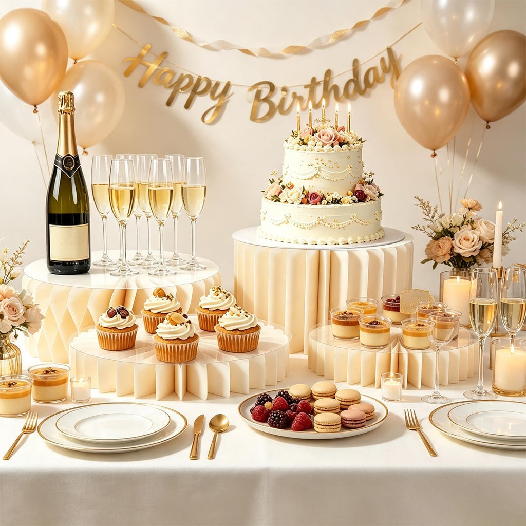 4 Pcs Buffet Risers, Foldable Dessert Table Display Set Cardboard Cake Stands