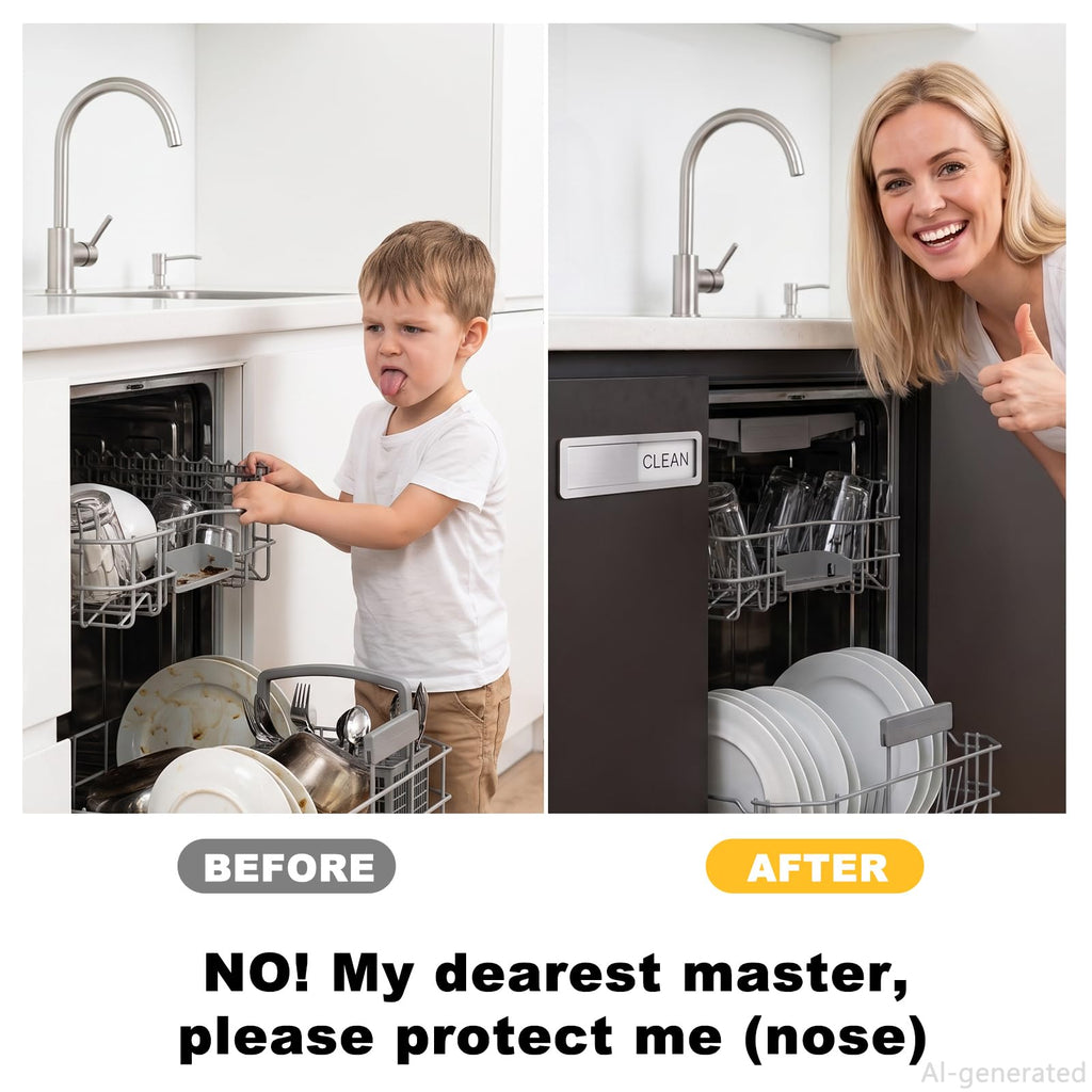 Dishwasher Magnet - Clean/Dirty Sign, Silver, Plastic, 7 x 2 Inches, Minimalist Style Silver-1