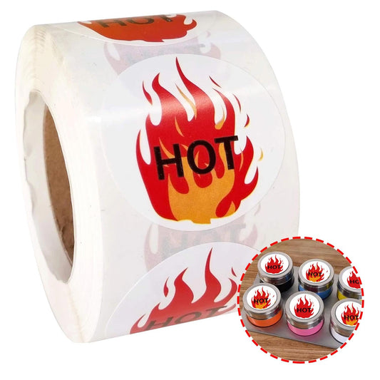 1.5 Inch Round Hot Stickers Fluorescent Red Flame Stickers Hot Labels - HOT Imprint Flame Labels 500/Roll 1.5 Inch