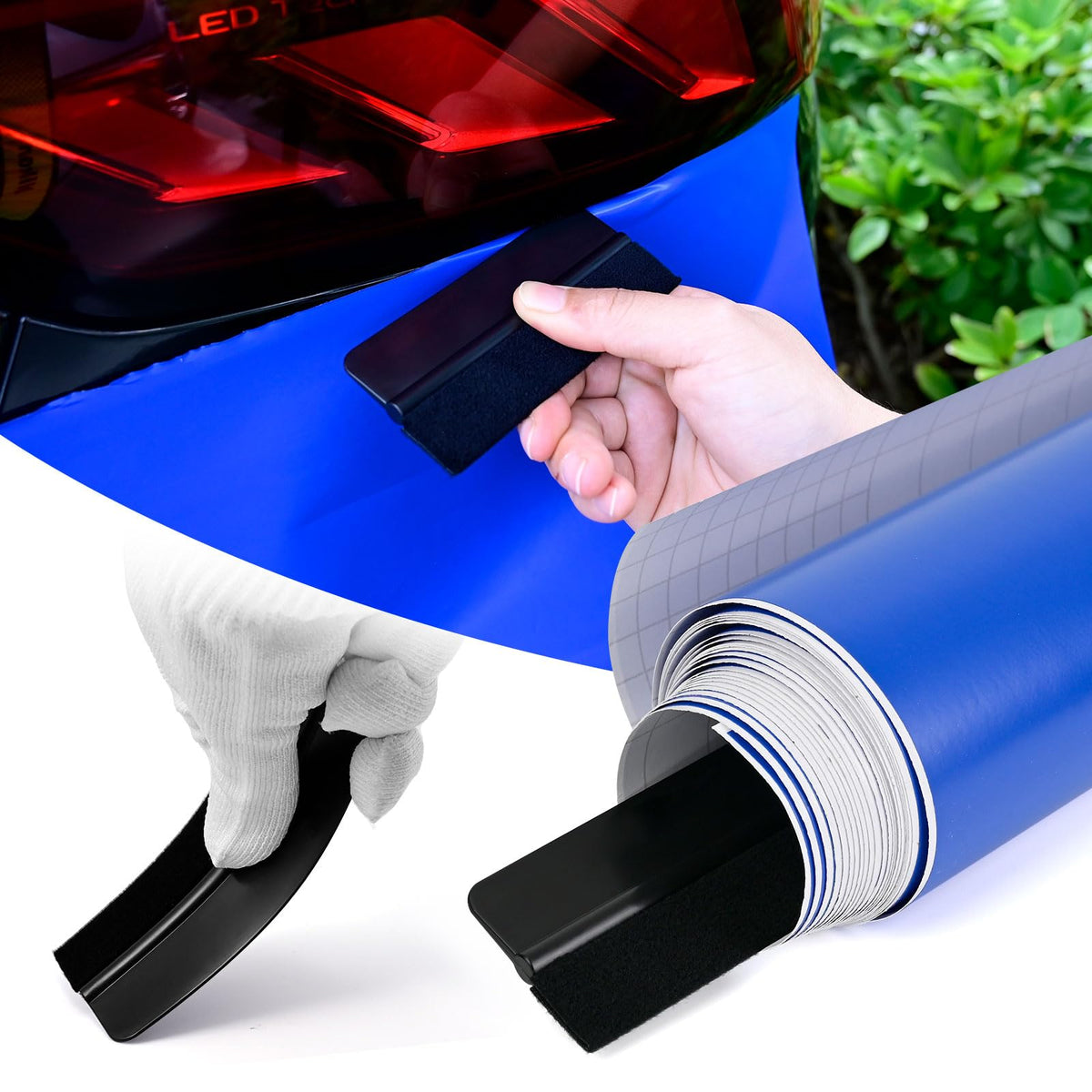 NEWISHTOOL Vinyl Wrap Tool with 50M / 164Ft Knife Less Cutting Tape, Anti-Cut Finger Cots, Felt Squeegee, Micro Trimming Squeegee and Razor Blade Knife for Car Wrapping, Film and PPF Installating
