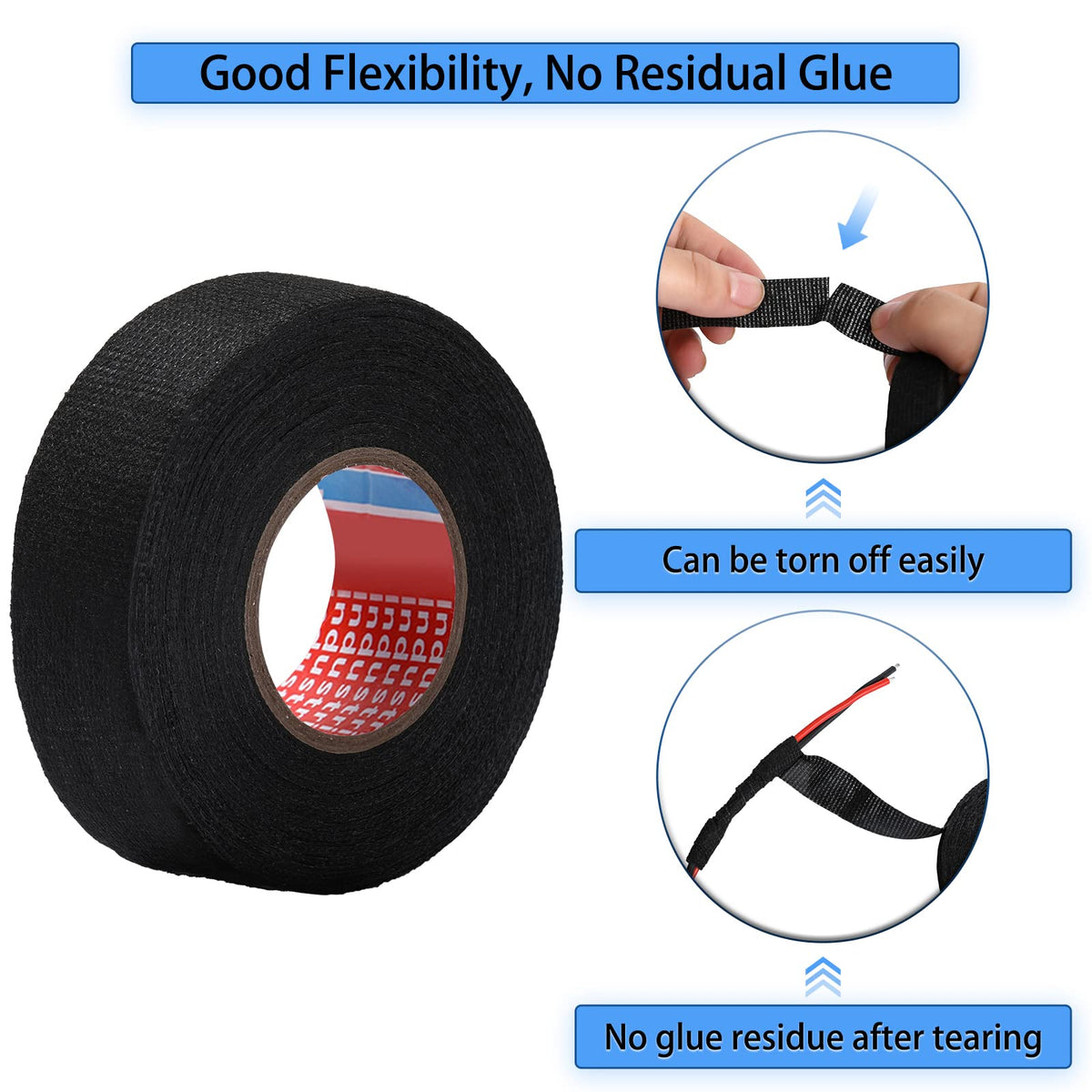 Outus Wire Harness Cloth Electrical Tesa Tape Wire Loom Harness Automotive Heat Proof Cloth Tape for Automotive Electrical Wrap Protection Insulation Cable Fixed 1 Inch x 49.2 FT(4 Rolls) 4