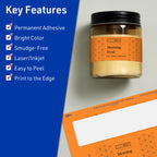 Avery® Printable Rectangle Labels, Sure Feed® Technology, 2-1/4" x 7-3/4", Bright Orange Labels, Print-to-The-Edge, Laser/Inkjet Printable, 80 Total, Great for Candles and Jars 80 labels