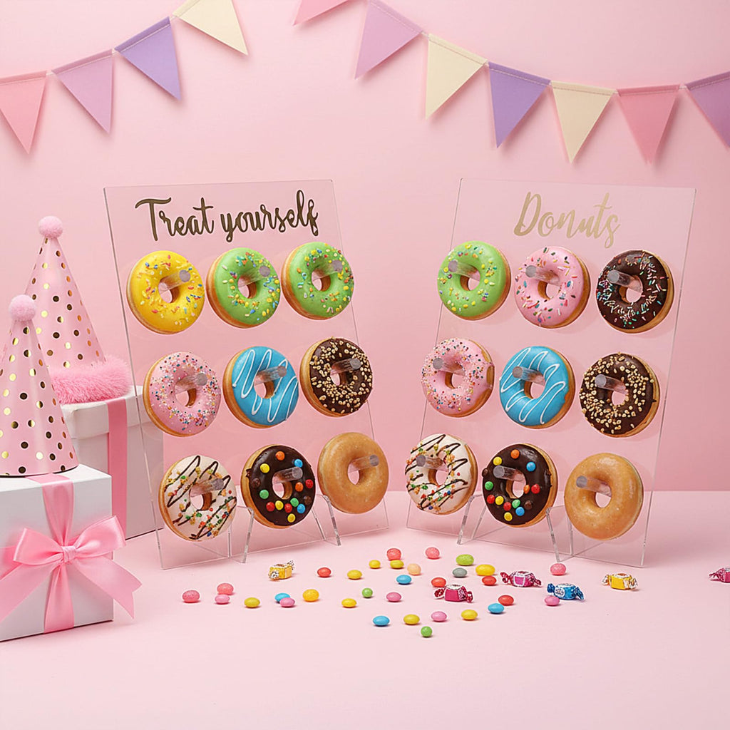 2 Pack Donut Wall Display Stand for Dessert Table, Clear Acrylic Donut Board Display Holder Wall Stand for Wedding Birthday Holiday Party Bridal Baby Shower Decorations, 13.78 x 9.84 Inch
