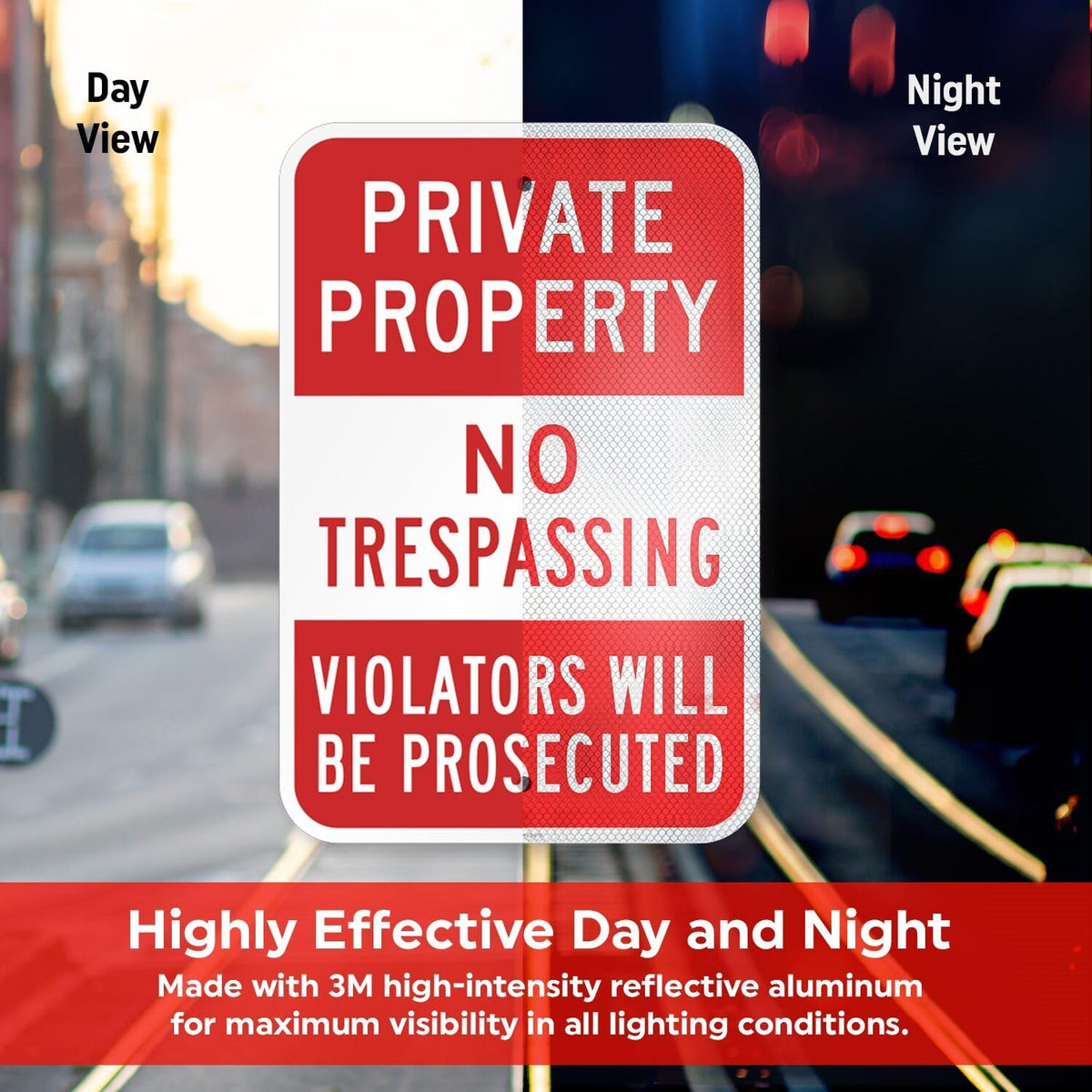 SmartSign Private Property No Trespassing Sign, Violators Prosecuted Sign, 12 x 18 Inches 3M High Intensity Grade Reflective Aluminum, USA Made 12" x 18"