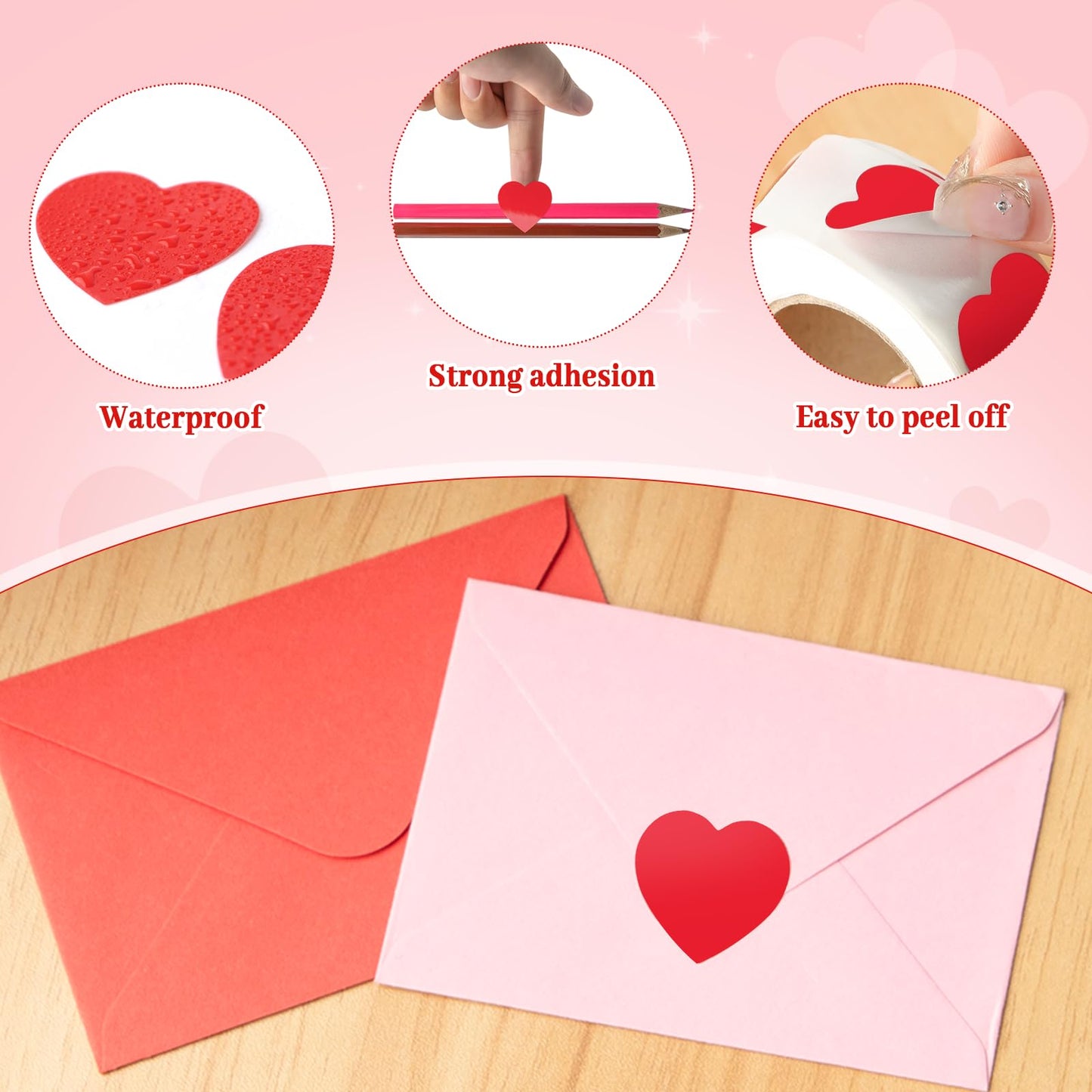 Red Heart Shaped Sticker, 1 inch Cute Love Labels for Valentine’s Day, Invitation, Envelopes, Crafting, Scrapbooking, 500 Labels Per Roll Red